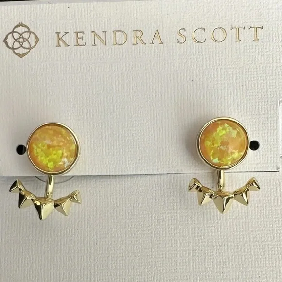 Kendra Scott Gold and Yellow Convertible Stud Earrings - Picture 2 of 4